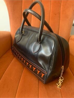 YSL Black Leather Boston Handbag